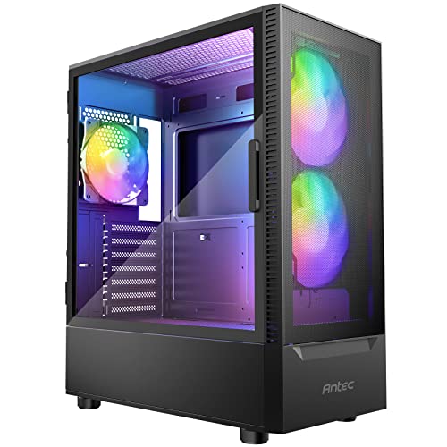 Antec NX410 ATX Mid-Tower Case, Tempered Glass Side Panel, Full Side View, Pre-Installed 2 x 140mm in Front & 1 x 120 mm ARGB Fans in Rear, Black (9734087000) - NX410