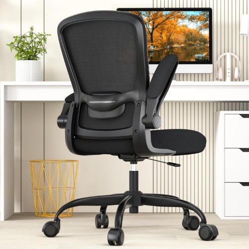 Office Chair, Ergonomic Desk Chair with Adjustable Lumbar Support, High Back Mesh Computer Chair with Flip-up Armrests-BIFMA Passed Task Chairs (Modern, All Black) - All Black
