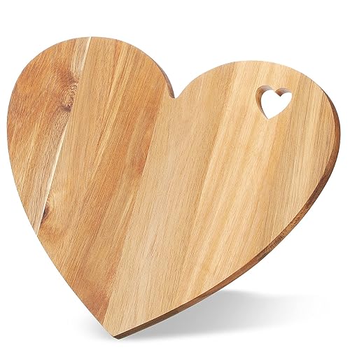 Patelai Valentine's Day Gifts Heart Shaped Cutting Board Acacia Wood Bread Cheese Serving Platter Serving Charcuterie Board for Meat Cheese and Vegetables(Heart Hole Style) - Heart Hole Style