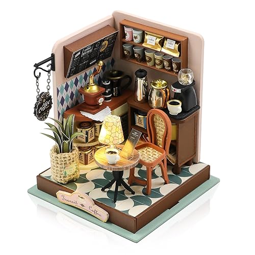 Cuteefun DIY Miniature House Kits, 3D Wooden Dollhouse Kits, Tiny Model House for Adults to Build, Mini House Crafts for Teens Adults Hobby Birthday Gifts (Coffee Time) - Coffee Time