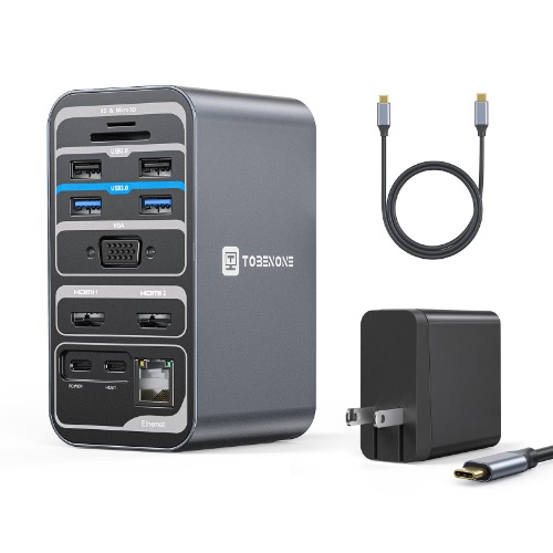 USB C Laptop Docking Station Dual Monitor, 15-in-1 USB C Dock with Dual HDMI, 65W Power Supply, VGA, 4 USB 3.0, 2 USB 2.0, USB C, SD/TF, Ethernet and Audio/Mic for Lenovo, HP, Dell, Surface - 