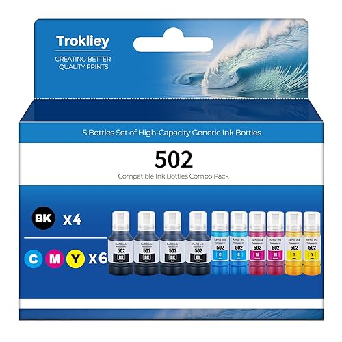 502 Ink Refill Bottle ET-2850 ET-3850 ET-2760 Replacement for 502 Ink Bottles for ET-15000 ET-3830 ET-4850 ET 2850 ET 3850 ET 2760 ET-3843 ET-4760 ET-2750 ET-3760 ET-3750 ET4750 Printer 10 Pack - 4Black 2Blue 2Magenta 2Yellow