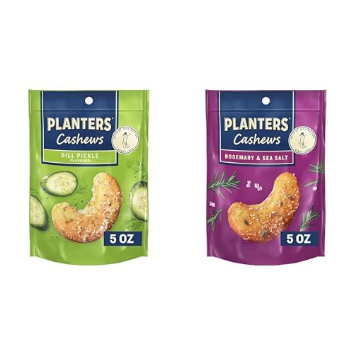 Bundle of PLANTERS Cashews Dill Pickle, 5 Oz Bag + Rosemary & Sea Salt, 5 Oz Bag - Dill Pickle + Rosemary & Sea Salt - 10 oz (5 oz per flavor)
