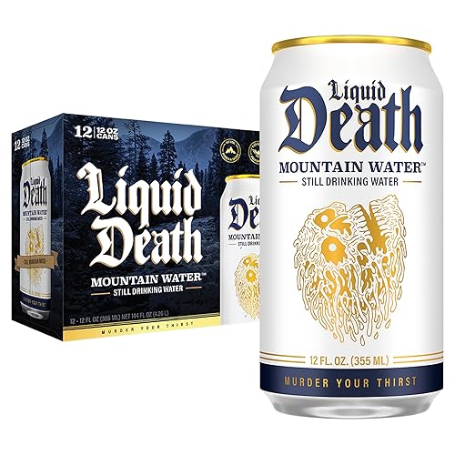 Liquid Death, Still Mountain Water, 12-Pack (12oz Cans), Real Mountain Source, 100% American Made - Mountain Water - Still - 12 Fl Oz (Pack of 12)