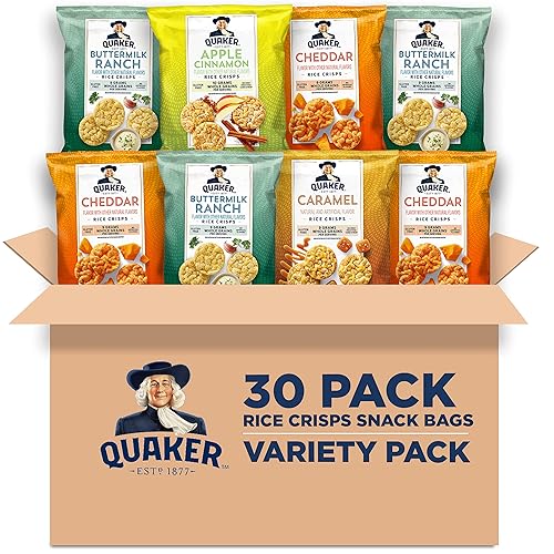 Quaker Rice Crisps, Gluten Free, 4 Flavor Sweet and Savory Variety Mix, Single Serve, 30 count - Sweet & Savory Variety Pack - 0.67 Ounce (Pack of 30)