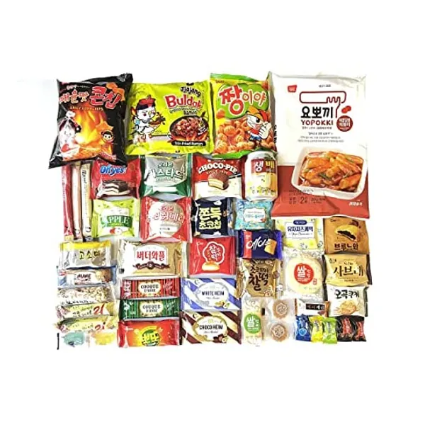 
                            Korean Snack Box Variety Pack - 46 Count Individual Wrapped Gift Care Package Bundle Sampler Tiktok Asian Challenge Assortment Mix Candy Chips Cookies Ramen Gummy Treats for Kids Children College Students Adult Senior
                        