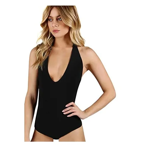 
                            SweatyRocks Women's Sexy Deep V Sleeveless Backless Halter Leotard Bodysuit Romper
                        