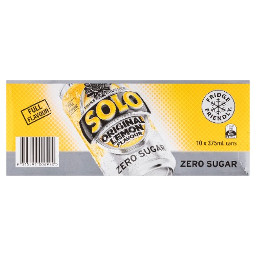 Solo Zero Sugar Soft Drink Can 375 ml (Pack of 10)