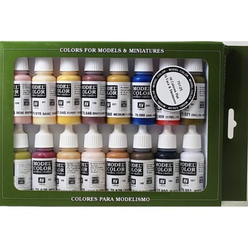 Vallejo Model Color Face Skin Colours Acrylic Paint Set - Assorted Colours (Pack of 16), 17 ml