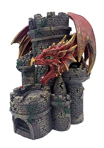 Grinning Gargoyle Red Dragons Woe Castle - Amazing Hand Painted 26cm Resin Dice Rolling Tower - Dragon DnD Dice Tower for all Roleplaying Tabletop Gaming - RPG Gift