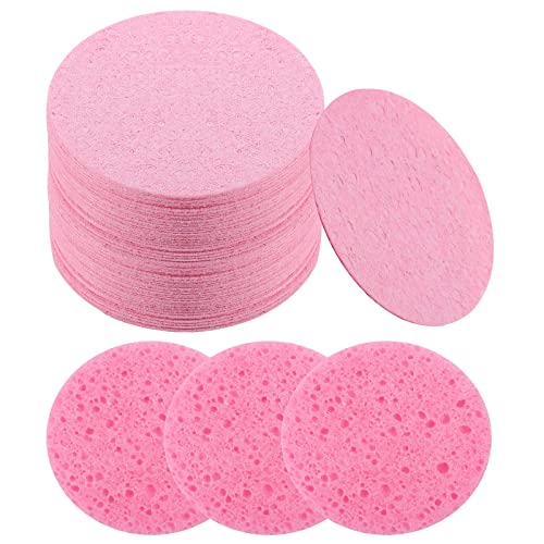 30 Count Compressed Facial Sponge, 80 mm/3.1 inch Cellulose Facial Sponges, Reusable Washing Face Sponge Pads for Facial Cleansing, Exfoliating Mask, Makeup Removal (Pink) - Pink