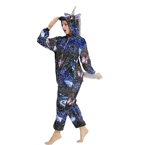 ANBOTA Unicorn Costume Onesie for Adult Women Men One Piece Pajamas Animal Halloween Cosplay - Medium - A-galaxy Unicorn