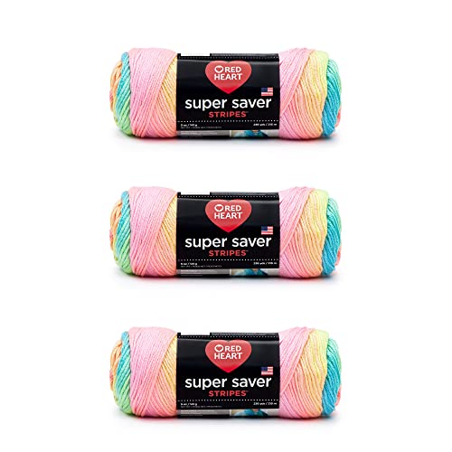 Red Heart Super Saver Yarn, 3 Pack, Retro Stripe 3 Count - Retro Stripe