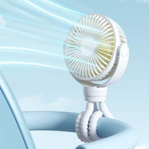 JISULIFE Mini Stroller Fan Clip-on for Baby, 4000mAh Portable Battery Operated or USB Rechargeable Fan with 4 Speeds, 360°Rotatable and Flexible Tripod for Handheld/Desk/Car Seat - Starlight White - White - Mini