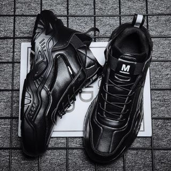 Faux-Leather Lace-Up Athletic Sneakers