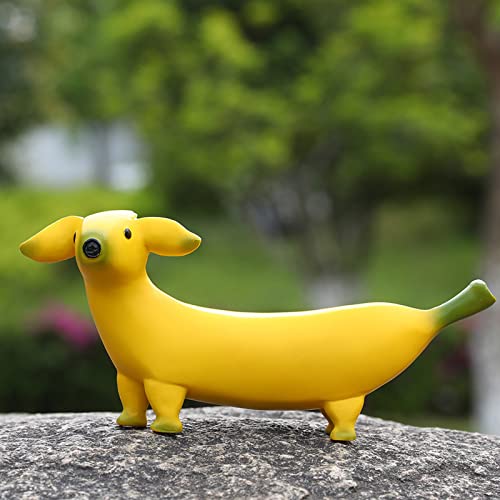 Lhocm Cute Banana Dog Garden Statues Figurines Ornaments, Creative Resin Gnomes Funny for Home, Patio, Yard, Office, Outdoor Spring Decorations, Personalized Gifts - Banana Dog