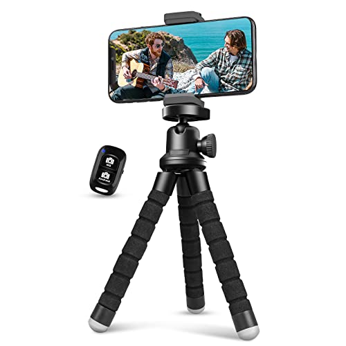 Aureday Phone Tripod, Flexible Tripod for iPhone and Android Cell Phone, Portable Small Tripod with Wireless Remote and Clip for Video Recording/Vlogging/Selfie - Black