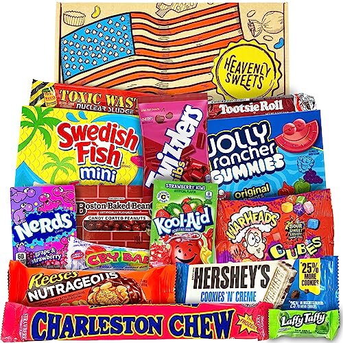 American Sweets Gift Box - American Candy Sweet Box - Sweet Hamper Chocolate Nerds Jolly Rancher - Gift Hamper for Children, Adults, Birthday, Christmas Gifts, Stocking Filler - Heavenly Sweets