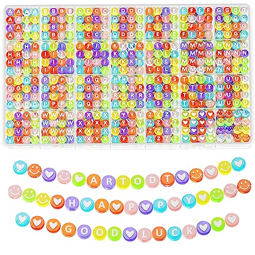 ARTDOT 1400 Pcs Letter Beads Kit for Making Jewellery, 8 Colors and 28 Patterns Assorted Alphabet Beads for Eras Friendship Bracelets Making and Preppy Stuff for Teen Girl Gifts with Case - Multicolor Letter Transparent Bead