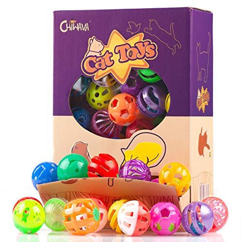 Chiwava 48 Pack Cat Plastic Noisy Cat Toy Balls with Rattle Bell Kitten Chase Pounce play Assorted Species