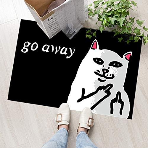 BlueSpace 3D Printing Doormat Outdoor Indoor Rubber Door Mats Thin Non Slip Carpets for Front Door Kitchen Bedroom Garden, 2' x 3' (Go Away Cat)