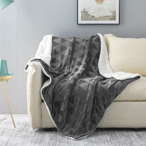 Exclusivo Mezcla 50" x 70" Large Throw Blanket, Reversible Brushed Flannel Fleece& Plush Sherpa Blanket( Dark Grey)- Decorative, Lightweight, Soft and Warm - Throw(50"x70") Dark Grey