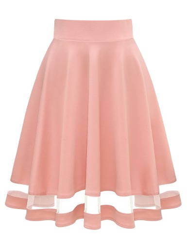 MuaDress Basic Stretchy Uitlopende Casual Skaterrokken Met Hoge Taille Voor Dames - L - Midi Tulle Blush