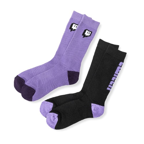Twitch 2 Pack Crew Sock - Purple/Black One Size