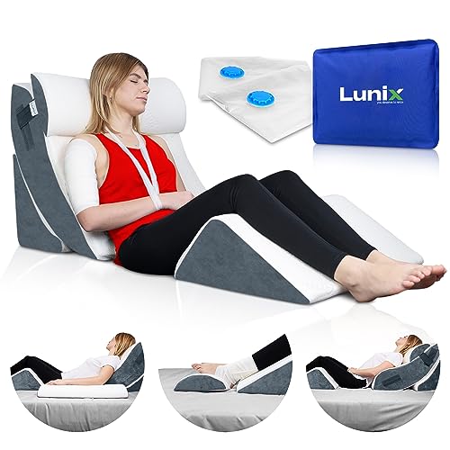 Lunix LX5 4pcs Orthopedic Bed Wedge Pillow Set, Post Surgery Memory Foam for Back, Leg Pain Relief, Sitting Pillow, Adjustable Pillows Acid Reflux and GERD for Sleeping, Hot Cold Pack, Navy for Kids - White Navy