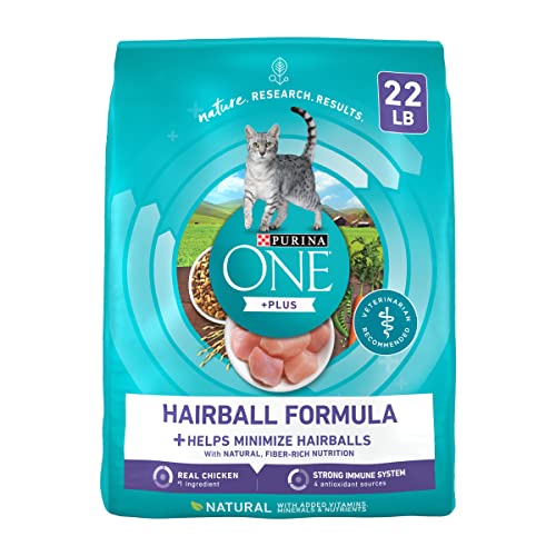 Purina ONE Natural Cat Food for Hairball Control, +PLUS Hairball Formula - 22 lb. Bag - Chicken - 22 Pound (Pack of 1)