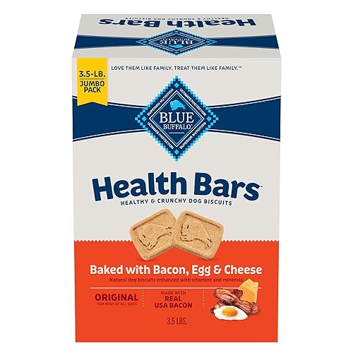 Blue Buffalo Health Bars Crunchy Dog Biscuits, Oven-Baked With Natural Ingredients, Bacon, Egg & Cheese, 3-lb Box - Bacon, Egg & Cheese - 3.5 Pound (Pack of 1)