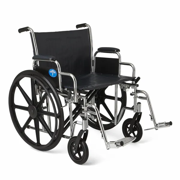 Medline Excel Extra-Wide Bariatric Wheelchair, 24 Wide Seat, Desk-Length Removable Arms, Swing Away Footrests, Chrome Frame - Wheelchair