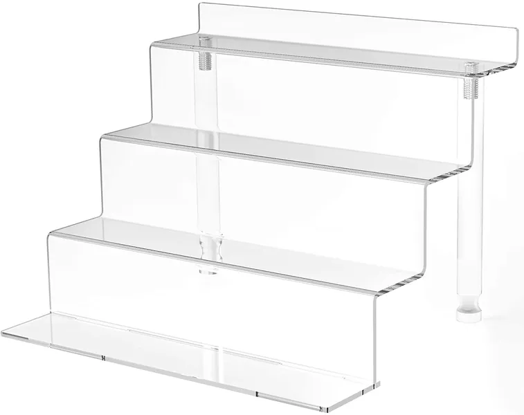 Janaden Perfume Organiser Acrylic Risers Display Stand 4 Tiered Display Shelf for Funko POP Action Figures, Cupcake Dessert Stands Cologne Nail Polish Organizer Clear Acrylic Shelves for Collectibles