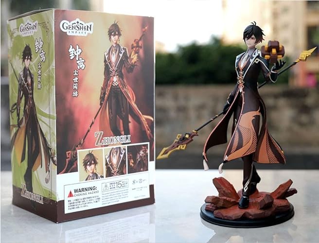 Jiumaocleu ZhongLi Figure Statue Model - Anime Figure Model ZhongLi Sculpture Big Size Handmade Collectible Desktop Ornament Toy Animations Character Model - Zhongli - 28cm