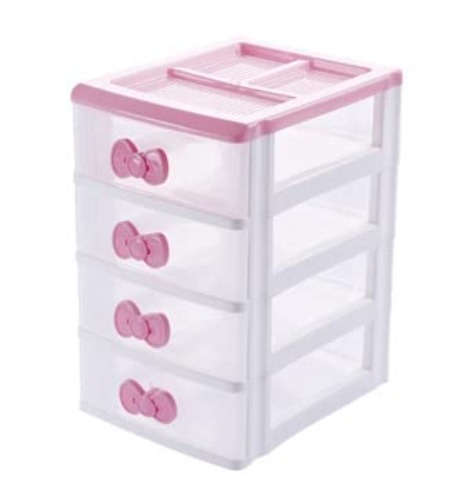 WQURC Lovely Four-tier Desk Receiving Drawers Cosmetic Case Storage Cabinet Box Room Desktop Organizer Makeup Organizer
