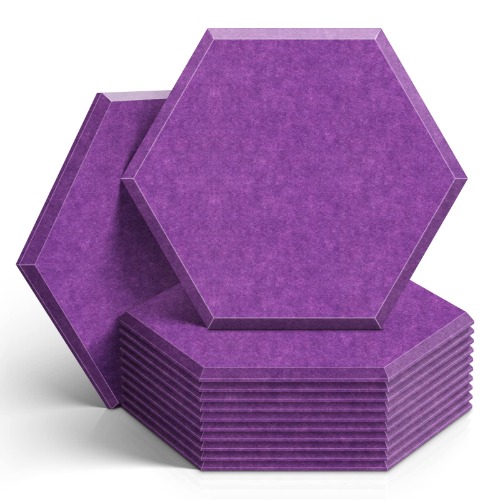 DEKIRU 12 Pack Acoustic Panels Sound Proof Padding, 14 X 13 X 0.4 Inches Sound dampening Panel Used in Home & Offices (Hexagon, Dark Purple)