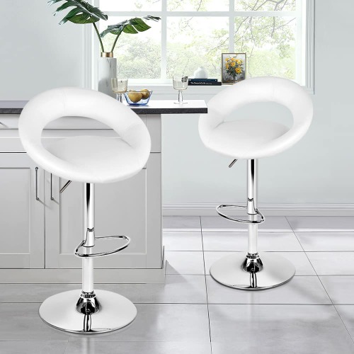 ALFORDSON Bar Stool 2X Swivel Ovadia Kitchen Barstools with 53.5-74.5cm Seat Height Adjustable Gas Lift Leather Counter Dining Chairs with Footrest & Floor Protector in White 2-Year Warranty