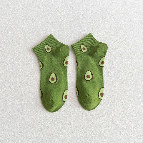 Avocado Patterned Short Ankle Socks (Adult Medium) - Green / Adult Medium / Unisex