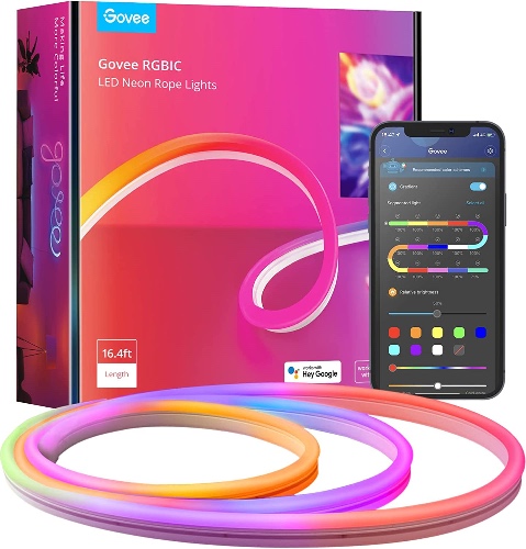 Govee Neon Rope Lights RGBIC, 16.4ft LED Strip Lights Music Sync, Customizable DIY Design, Works with Alexa Google Assistant, Personalized Neon Lights for Gaming Room Wall Decor (Not Support 5G WiFi) - 16.4ft