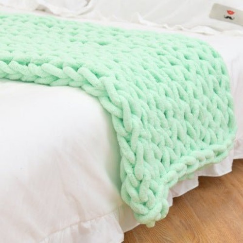Chunky Knitted Blanket - Green / 39.3" x 47.2" (100x120cm)