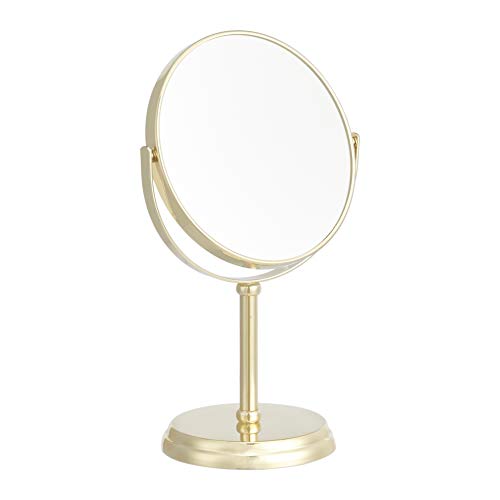 Amazon Basics Tabletop Mount Vanity Round Mirror, 1X/5X Magnification, Iron, 7.2"L x 4.92"W, Gold