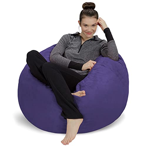 Sofa Sack Bean Bag Chair: 3' Memory Foam Furniture Bean Bag - Medium Sofa with Soft Micro Fiber Cover - Bright Purple - Microsuede - Bright Purple