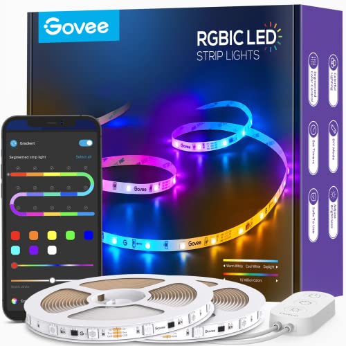 Govee 65.6ft RGBIC LED Strip Lights, Color Changing LED Strips, App Control via Bluetooth, Smart Segmented Control, Multiple Scenes, Enhanced Music Sync LED Lights for Bedroom, Party (2 X 32.8ft) - 65.6ft