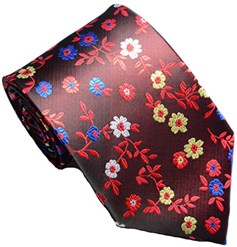 Geotae Zerun New Classic Florals JACQUARD WOVEN Silk Men's Tie Necktie - Black Red