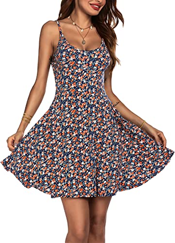 ACEVOG Women's 2024 Summer Dress Adjustable Spaghetti Strap Boho Floral Fit & Flare Beach Sundress - Small - Pattern 12