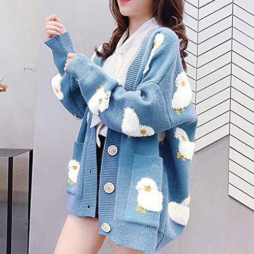 skrskr Women Oversized Knitting Cardigan Coat Cute Sheep Buttons Front with Pocket Loose Sweater Casual Jackets,Blue