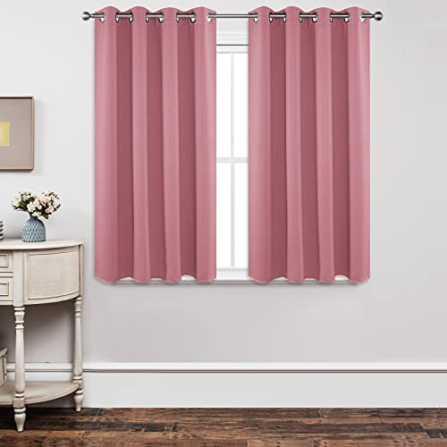 Joydeco Blackout Curtains 45 Inch Length 2 Panels Set, Thermal Insulated Long Curtains& Drapes 2 Burg, Room Darkening Grommet Curtains for Living Room Bedroom Window (W52 x L45 Inch, Pink) - Pink - 52W x 45L inch x 2 Panels