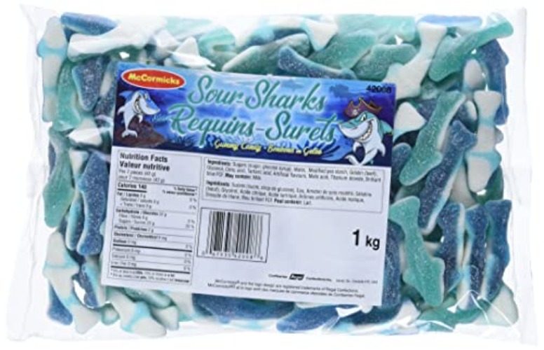 McCormicks - Sour Sharks - Gummies - Bulk Candy, 1 Kilogram - Shark Theme
