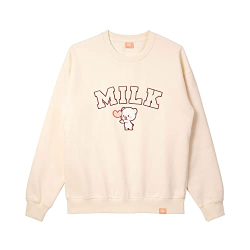 Milkmochabear Casual Long Sleeve Sweatshirt Crew Neck Pullover Relaxed Fit Top - Medium - Milk