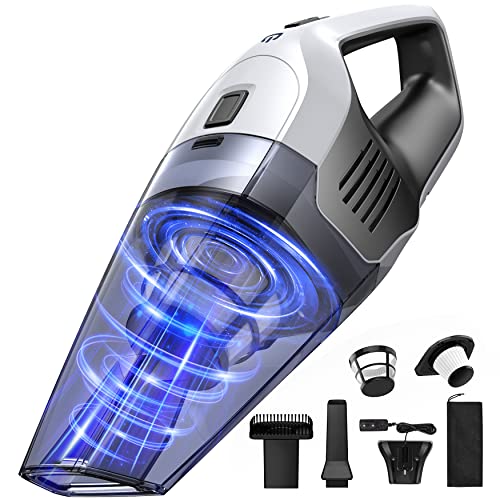 Handheld Vacuum Cleaner, 8000Pa Strong Suction Portable Hand Vacum Cordless with 25-30Mins Long Runtime Rechargeable Battery Lightweight for Home and Car Carpet Stairs Pet Hair Deep Cleaning - White